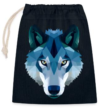 loup polygonal bas en bleu et blanc - Sac cadeau en coton avec cordon (25 x 30 cm) - bleu marine - Devant