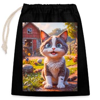 super cute animals on a farm – cat - Closable cotton gift bag (25x30cm) - black - Front