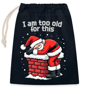 Arbre De Noël, Noël, Père Noël, Cheminée - Sac cadeau en coton avec cordon (25 x 30 cm) - bleu marine - Devant