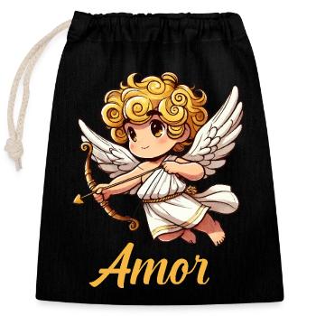 Ange Bande Dessinée Cupidon - Sac cadeau en coton avec cordon (25 x 30 cm) - noir - Devant