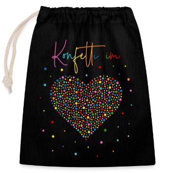 Konfetti im Herzen - Verschließbarer Geschenkbeutel aus Baumwolle (25x30cm) - Schwarz - Vorne