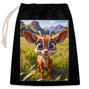 super cute african animals– Antelope - Closable cotton gift bag (25x30cm) - black - Front