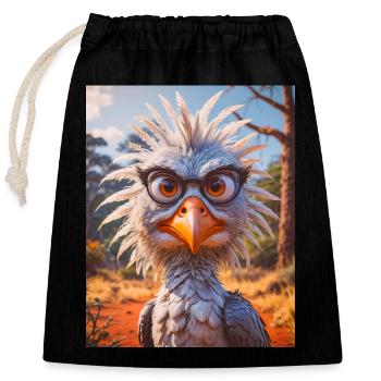 super süße afrikanische Tiere – Secretary Bird - Verschließbarer Geschenkbeutel aus Baumwolle (25x30cm) - Schwarz - Vorne