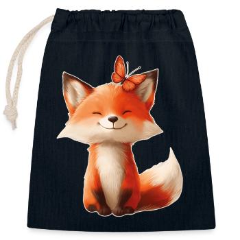 Fox with Butterfly - Closable cotton gift bag (25x30cm) - navy - Front