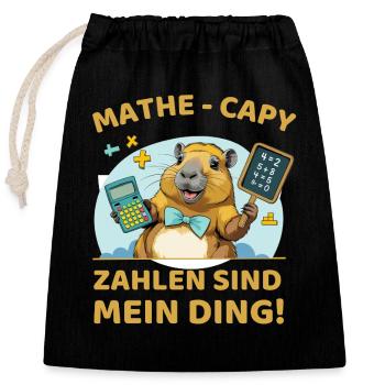 Math Capybara – Les nombres, c’est mon truc ! - Sac cadeau en coton avec cordon (25 x 30 cm) - noir - Devant