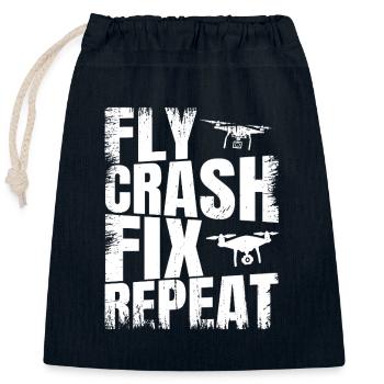 Fly_Crash_Fix_Repeat - Sac cadeau en coton avec cordon (25 x 30 cm) - bleu marine - Devant