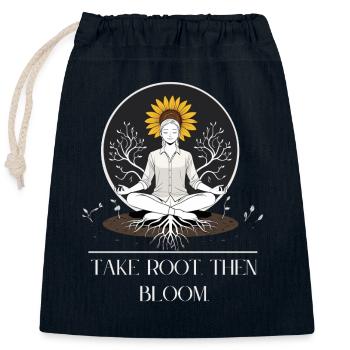 Meditative root design with sunflower - Closable cotton gift bag (25x30cm) - navy - Front