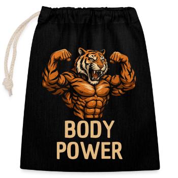 Tigerkraft Body Power - Verschließbarer Geschenkbeutel aus Baumwolle (25x30cm) - Schwarz - Vorne