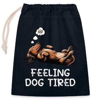 Feeling Dog Tired Langhaardackel Dackel Dachshund - Verschließbarer Geschenkbeutel aus Baumwolle (25x30cm) - Navy - Vorne