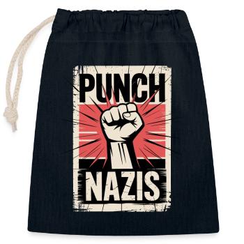 Affiche Poing contre les nazis - Sac cadeau en coton avec cordon (25 x 30 cm) - bleu marine - Devant