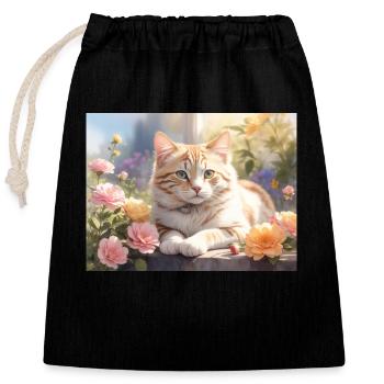 beautiful white cat - Closable cotton gift bag (25x30cm) - black - Front