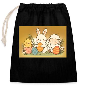 Fête de Pâques - Sac cadeau en coton avec cordon (25 x 30 cm) - noir - Devant