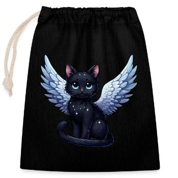 Ange chat noir avec des ailes Style gothique - Sac cadeau en coton avec cordon (25 x 30 cm) - noir - Devant