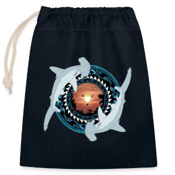 Hammerhai Hawaiianisch - Verschließbarer Geschenkbeutel aus Baumwolle (25x30cm) - Navy - Vorne