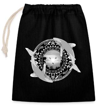 Oceanic whitetip sharks Hawaiian Polynesian - Closable cotton gift bag (25x30cm) - black - Front