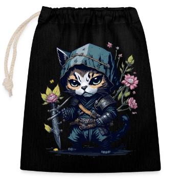 The ninja cat – unique and fearless - Closable cotton gift bag (25x30cm) - black - Front