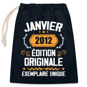 Anniversaire Cadeau Millésime Janvier 2012 - 2012 - Sac cadeau en coton avec cordon (25 x 30 cm) - bleu marine - Devant