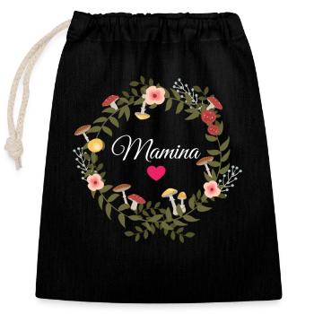 Mamina - Maman - Super mamie - Sac cadeau en coton avec cordon (25 x 30 cm) - noir - Devant