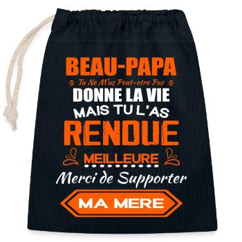 Beau Papa Cadeau - Meilleure Beau-Pére - Sac cadeau en coton avec cordon (25 x 30 cm) - bleu marine - Devant
