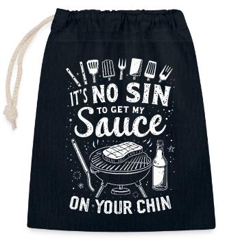 Funny BBQ Men Women Grilling Meat Smoking Barbecue - Closable cotton gift bag (25x30cm) - navy - Front