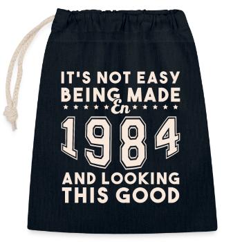 Made in 1984 and looking this good - Closable cotton gift bag (25x30cm) - navy - Front
