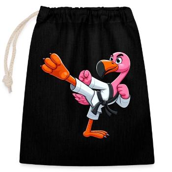 Flamingo Karate Schwarzer Gürtel Kampfsport - Verschließbarer Geschenkbeutel aus Baumwolle (25x30cm) - Schwarz - Vorne