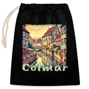 Colmar Frankreich Altstadt Kanal Altbau Urlaub - Verschließbarer Geschenkbeutel aus Baumwolle (25x30cm) - Schwarz - Vorne