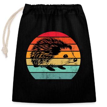 Hérisson rétro vintage - Sac cadeau en coton avec cordon (25 x 30 cm) - noir - Devant
