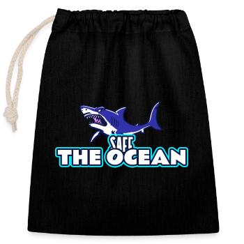 SAFE THE OCEAN SHARK - Verschließbarer Geschenkbeutel aus Baumwolle (25x30cm) - Schwarz - Vorne