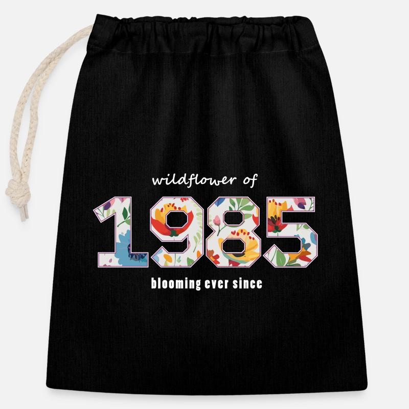 Floral 1985 - 40th Anniversary - Closable cotton gift bag (25x30cm) - black