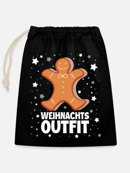 Weihnachts Outfit - Verschließbarer Geschenkbeutel aus Baumwolle (25x30cm) - Schwarz
