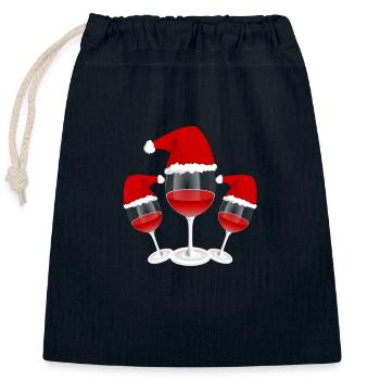 Verre à vin rouge Noël - Sac cadeau en coton avec cordon (25 x 30 cm) - bleu marine - Devant