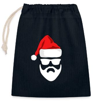 Père Noël - Sac cadeau en coton avec cordon (25 x 30 cm) - bleu marine - Devant