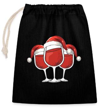 Verre à vin rouge Noël - Sac cadeau en coton avec cordon (25 x 30 cm) - noir - Devant
