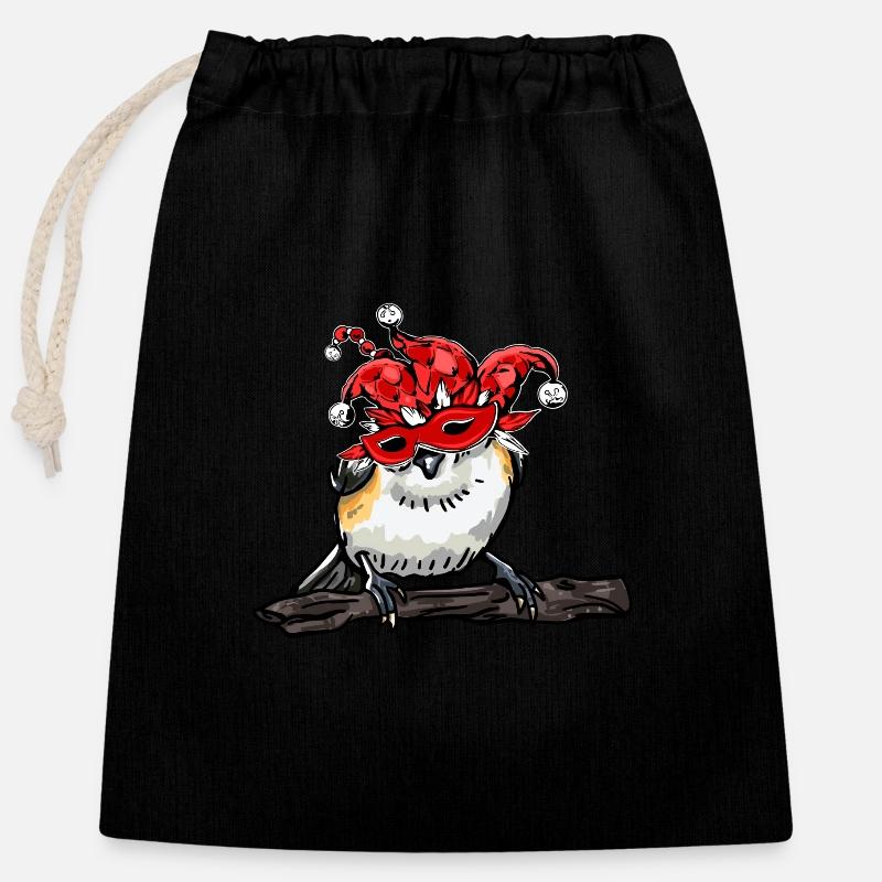 Oiseau de carnaval - Sac cadeau en coton avec cordon (25 x 30 cm) - noir