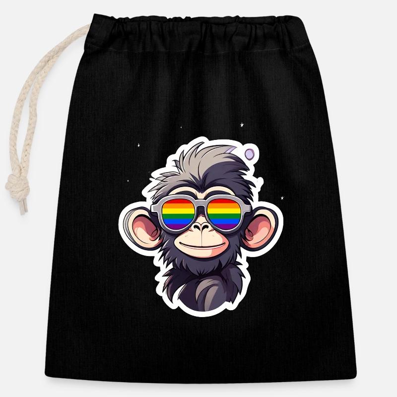 LGBTQ Monkey - Closable cotton gift bag (25x30cm) - black