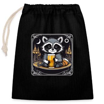 Waschbär mit Bier Lecker Bierchen Bier Meme - Verschließbarer Geschenkbeutel aus Baumwolle (25x30cm) - Schwarz - Vorne