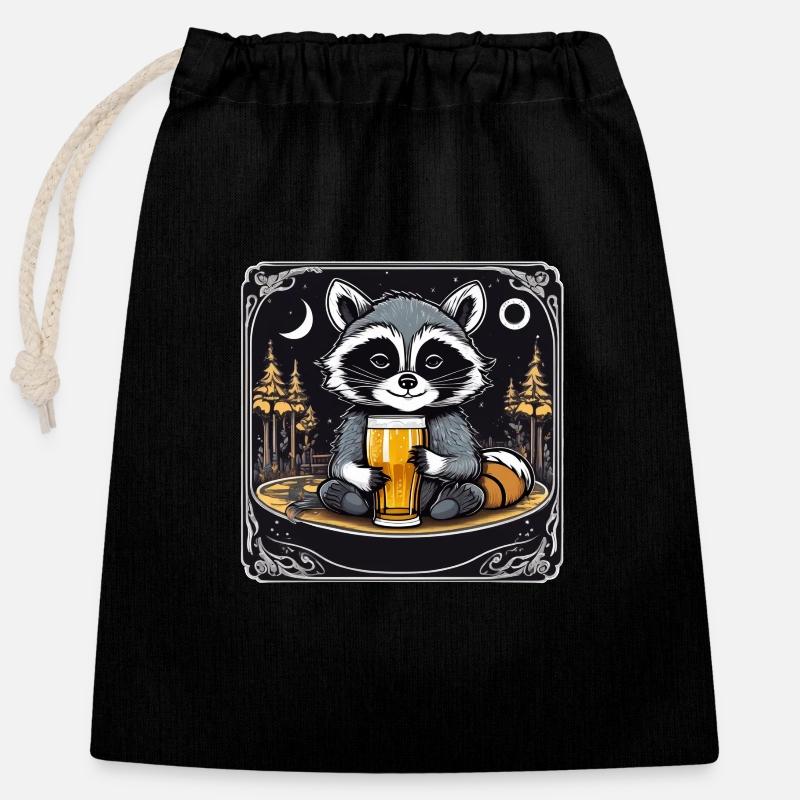 Waschbär mit Bier Lecker Bierchen Bier Meme - Verschließbarer Geschenkbeutel aus Baumwolle (25x30cm) - Schwarz