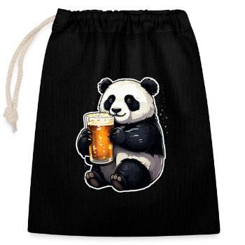 Panda mit Bier Lecker Bierchen Bier Meme - Verschließbarer Geschenkbeutel aus Baumwolle (25x30cm) - Schwarz - Vorne