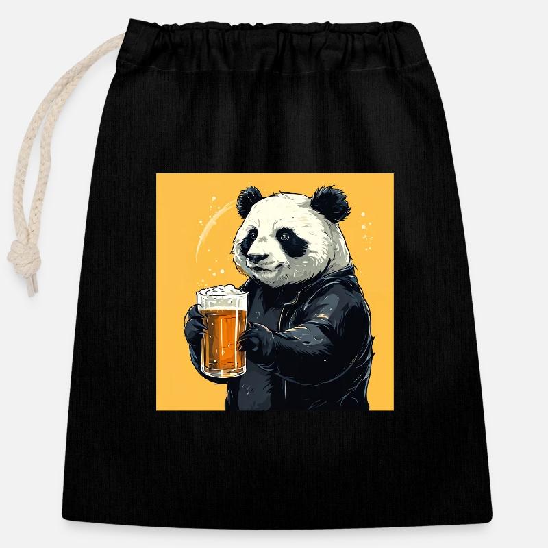 Panda with Beer Yummy Beer Beer Meme - Closable cotton gift bag (25x30cm) - black
