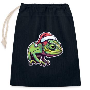 Chameleon Christmas - Closable cotton gift bag (25x30cm) - navy - Front