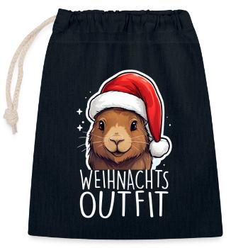 Weihnachtsoutfit Capybara - Verschließbarer Geschenkbeutel aus Baumwolle (25x30cm) - Navy - Vorne