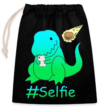 Dinosaure selfie drôle - Sac cadeau en coton avec cordon (25 x 30 cm) - noir - Devant