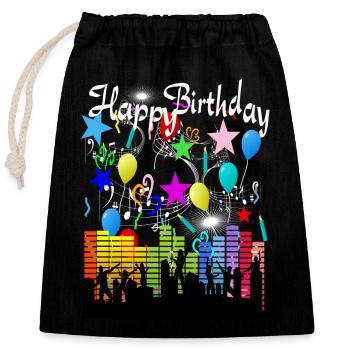 Geburtstag - Verschließbarer Geschenkbeutel aus Baumwolle (25x30cm) - Schwarz - Vorne