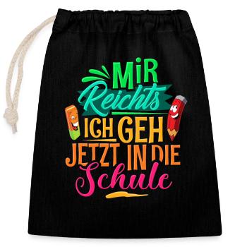 Einschulung - Verschließbarer Geschenkbeutel aus Baumwolle (25x30cm) - Schwarz - Vorne