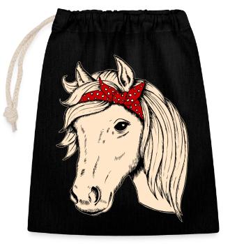 Tête de cheval avec chiffon cavalier cavalier cadeau cheval - Sac cadeau en coton avec cordon (25 x 30 cm) - noir - Devant