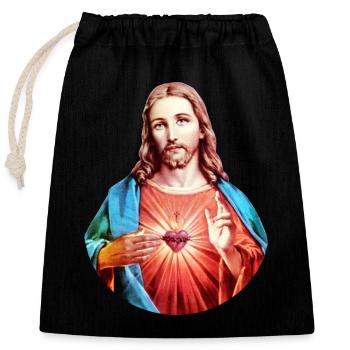 Jesus Christ | Herz Jesu linker Handsegen T-Shirt - Verschließbarer Geschenkbeutel aus Baumwolle (25x30cm) - Schwarz - Vorne