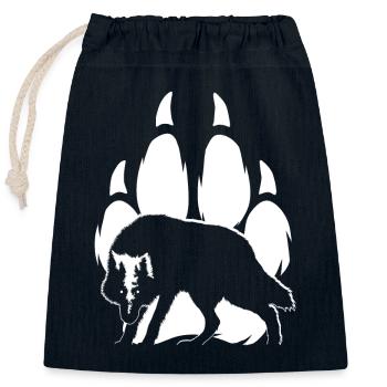 Silhouette et patte de loup - Sac cadeau en coton avec cordon (25 x 30 cm) - bleu marine - Devant