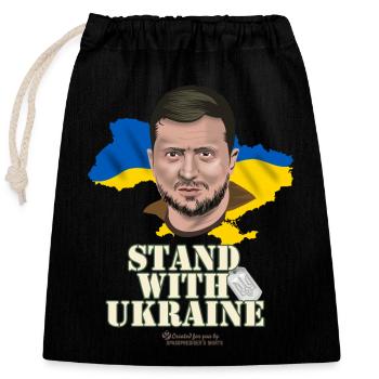Selenskyj T-Shirt Design Stand with Ukraine - Verschließbarer Geschenkbeutel aus Baumwolle (25x30cm) - Schwarz - Vorne