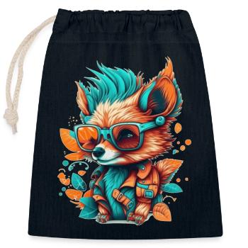 Un renard avec des lunettes profitant de ses vacances - Sac cadeau en coton avec cordon (25 x 30 cm) - bleu marine - Devant